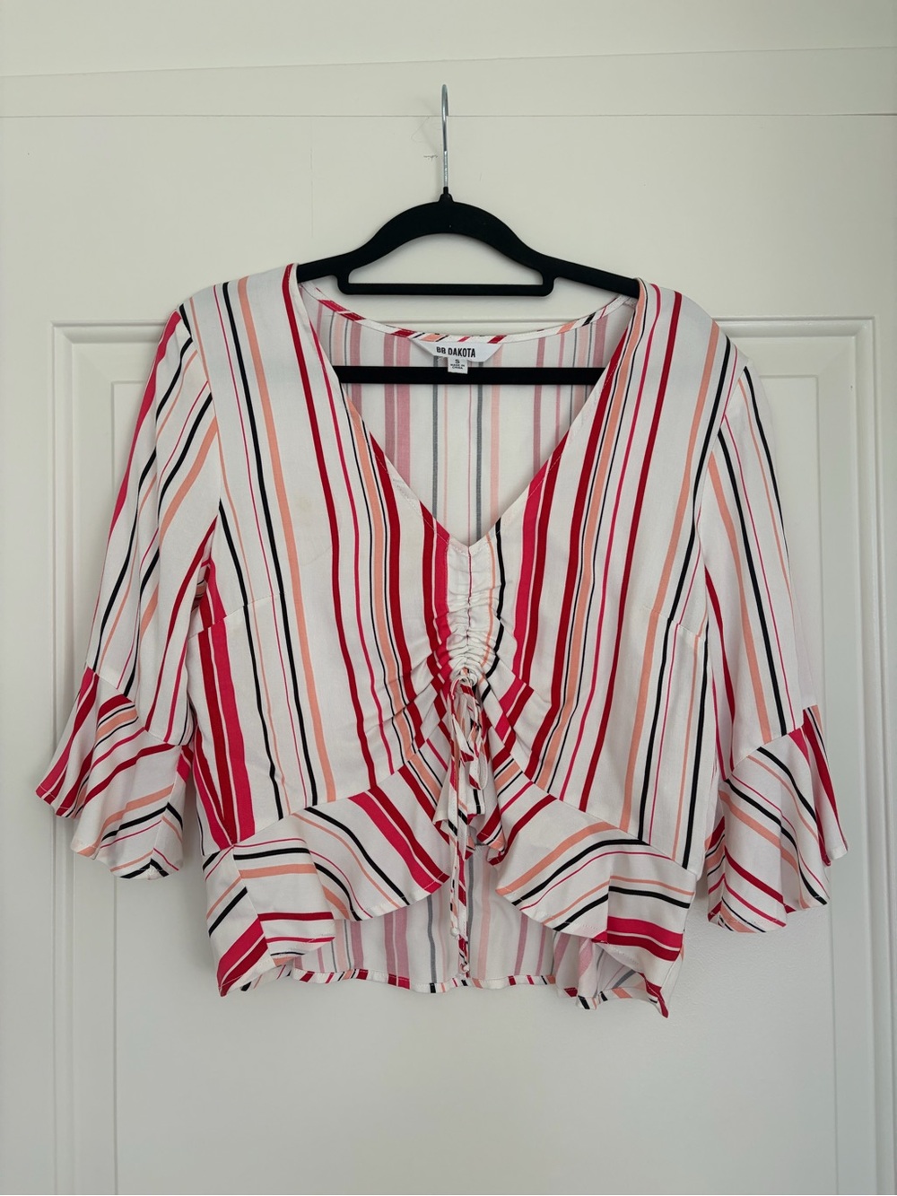 BB Dakota White Blouse with Pink and Red Stripes